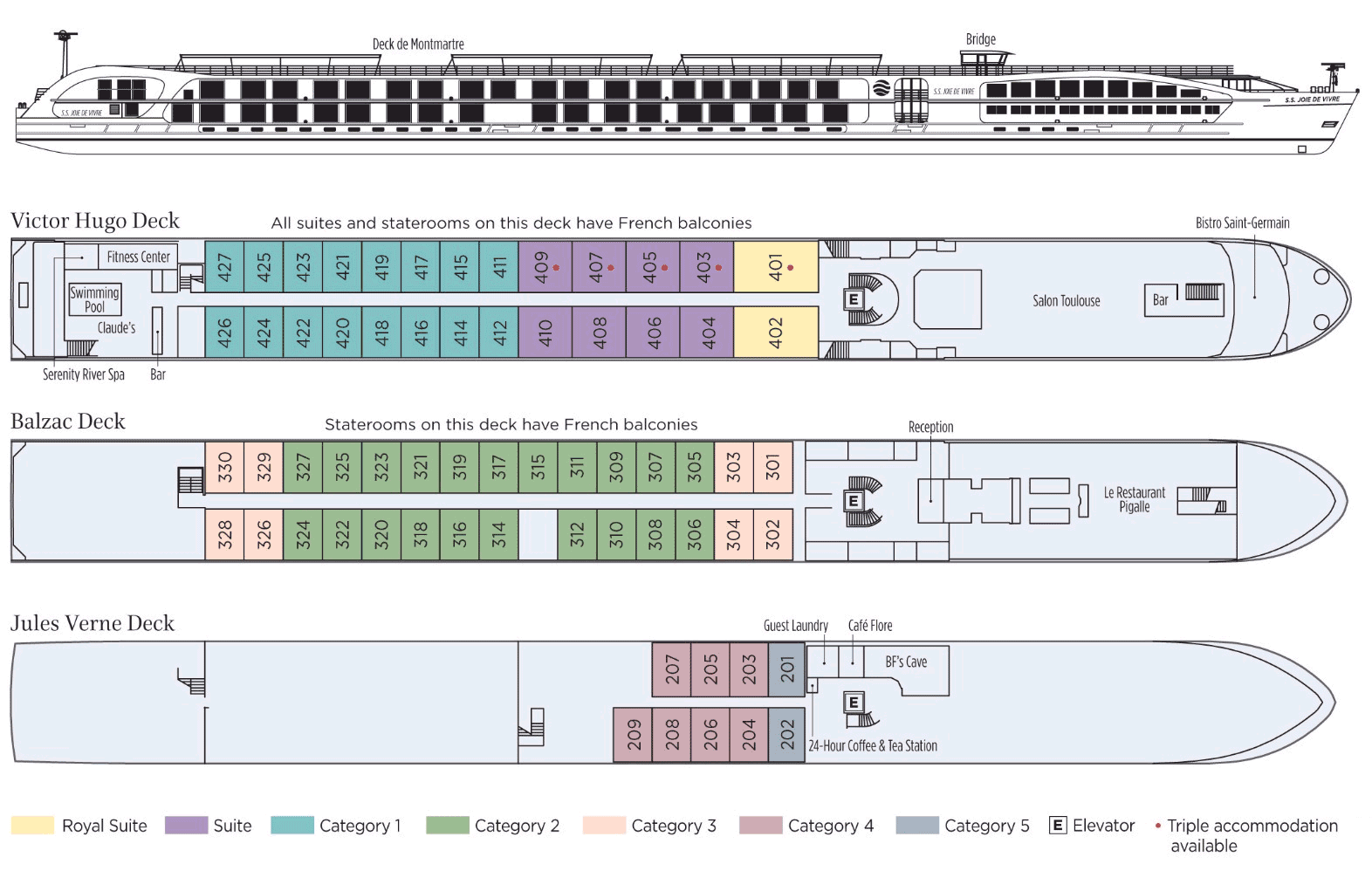 Uniworld SS Joie de Vivre, Deck Plan