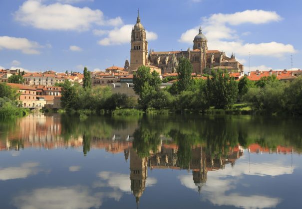 Titan River Cruise Douro - Salamanca Old and New Cathedrals reflected on Tormes River