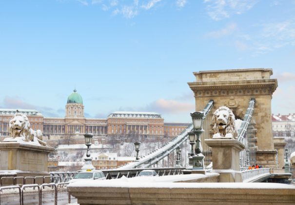 Christmas on the Danube. Danube-Chain-Bridge-and-Royal-Palace-in-Budapest-in Winter