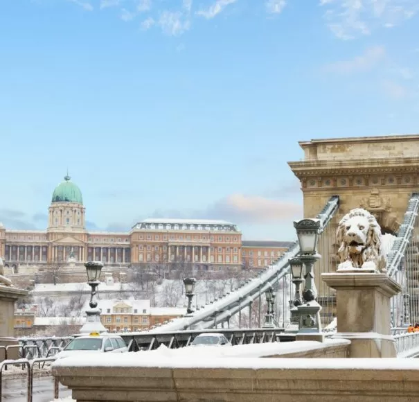 Christmas on the Danube. Danube-Chain-Bridge-and-Royal-Palace-in-Budapest-in Winter