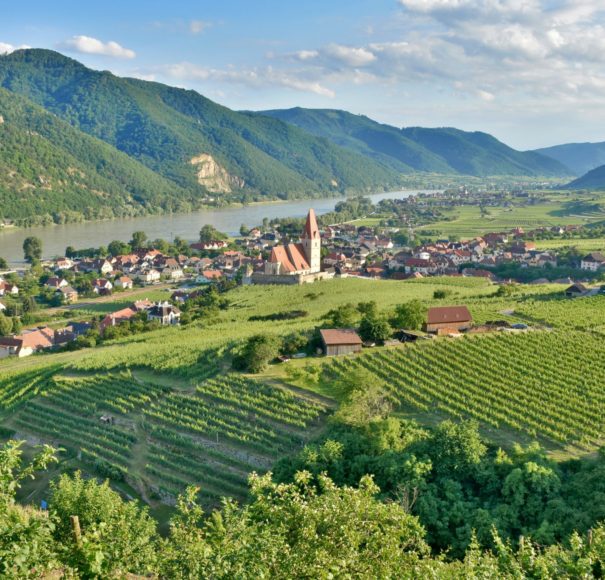 Danube - Scenic-View-into-the-Wachau-with-the-river-Danube-and-the-market-town-WeissenkirchenLowRes