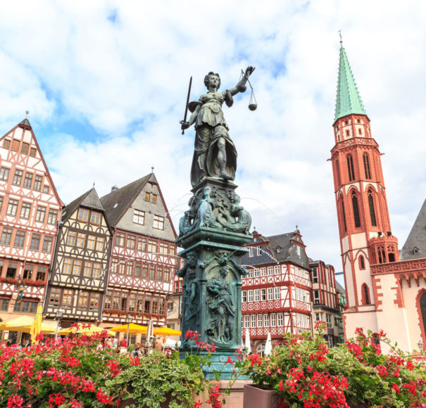 Titan Travel River Cruise Old town square Romerberg Justitia Statue Frankfurt Germany