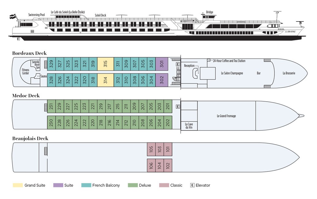 Uniworld SS Bon Voyage - Deck Plan